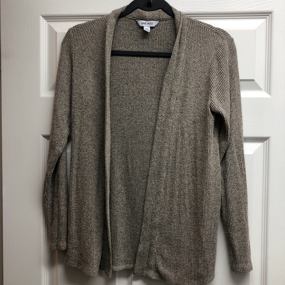 Nine West XS Taupe Open-Front Ribbed Cardigan